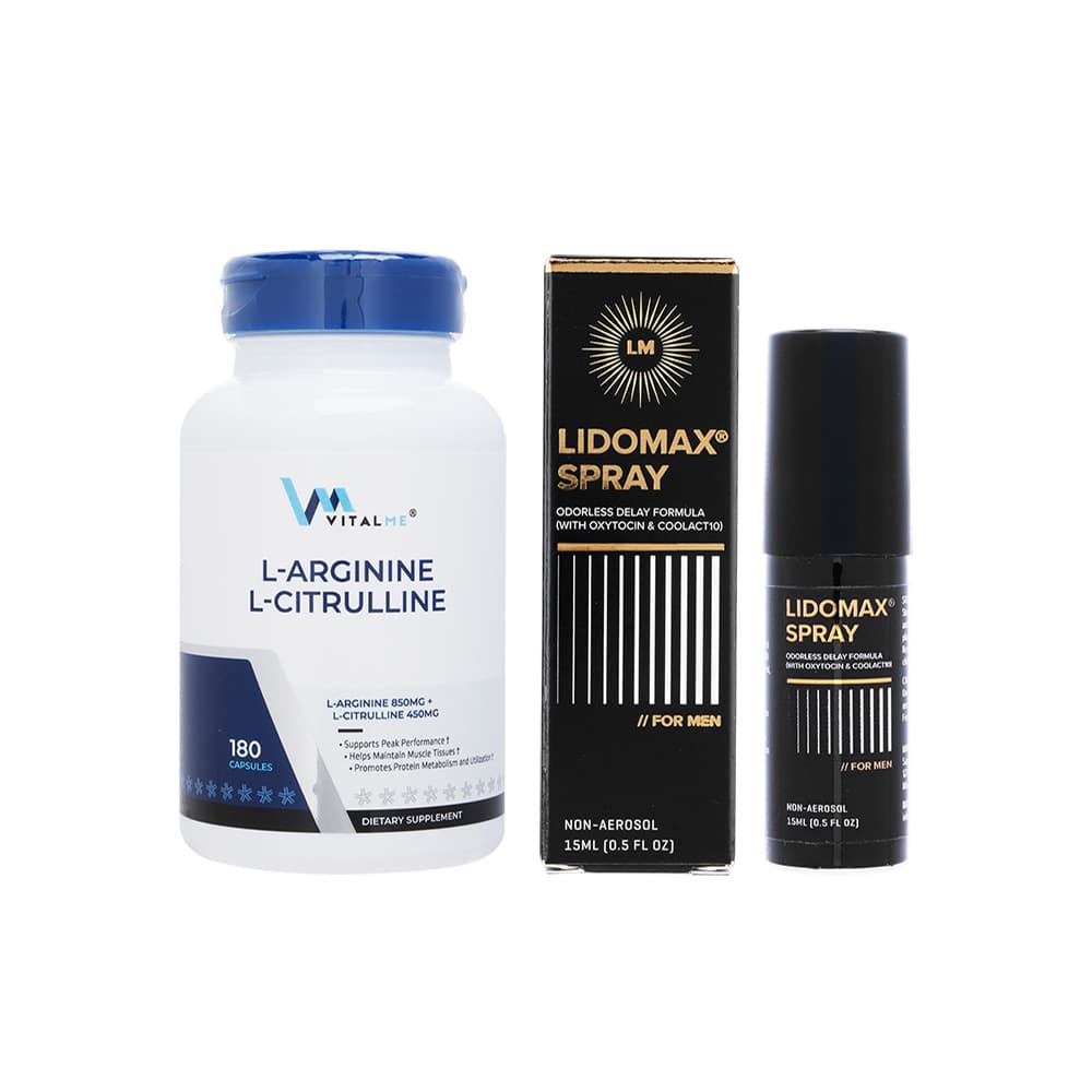 L-アルギニン&L-シトルリン180錠(バイタルミー)3本+リドマックススプレー15ml1本 【1セット】