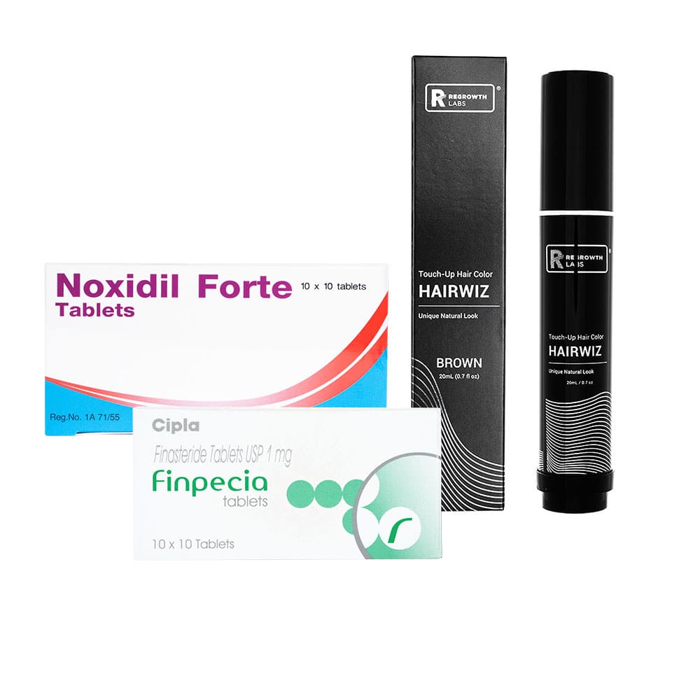 フィンペシア1mg(100錠1箱)+ノキシジル10mg(100錠1箱)+リグロースラボ ヘアウィズ タッチアップヘアカラー・ブラウン(20ml1本) 【1セット】