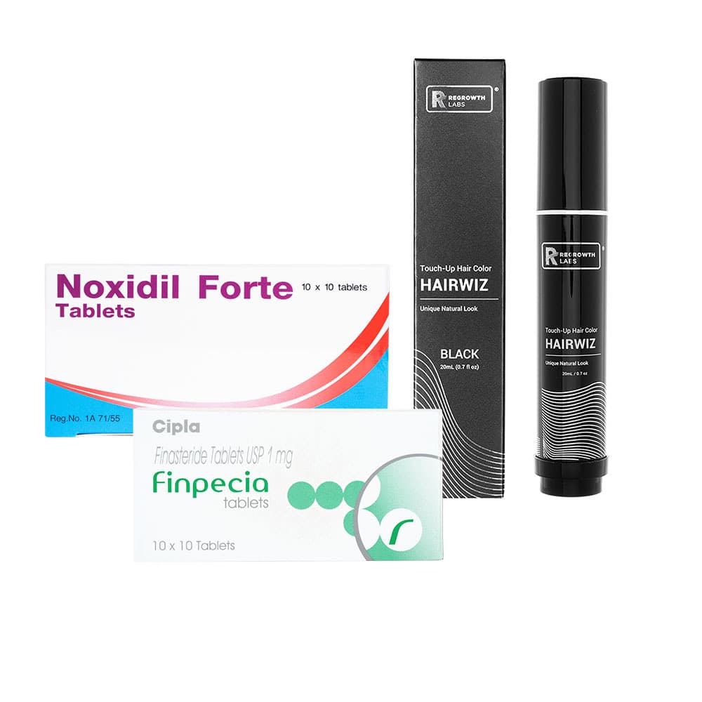 フィンペシア1mg(100錠1箱)+ノキシジル10mg(100錠1箱)+リグロースラボ ヘアウィズ タッチアップヘアカラー・ブラック(20ml1本) 【1セット】